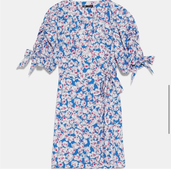 NWT ZARA Floral Print Poplin Cotton Tie Mini Dress S - Picture 2 of 15